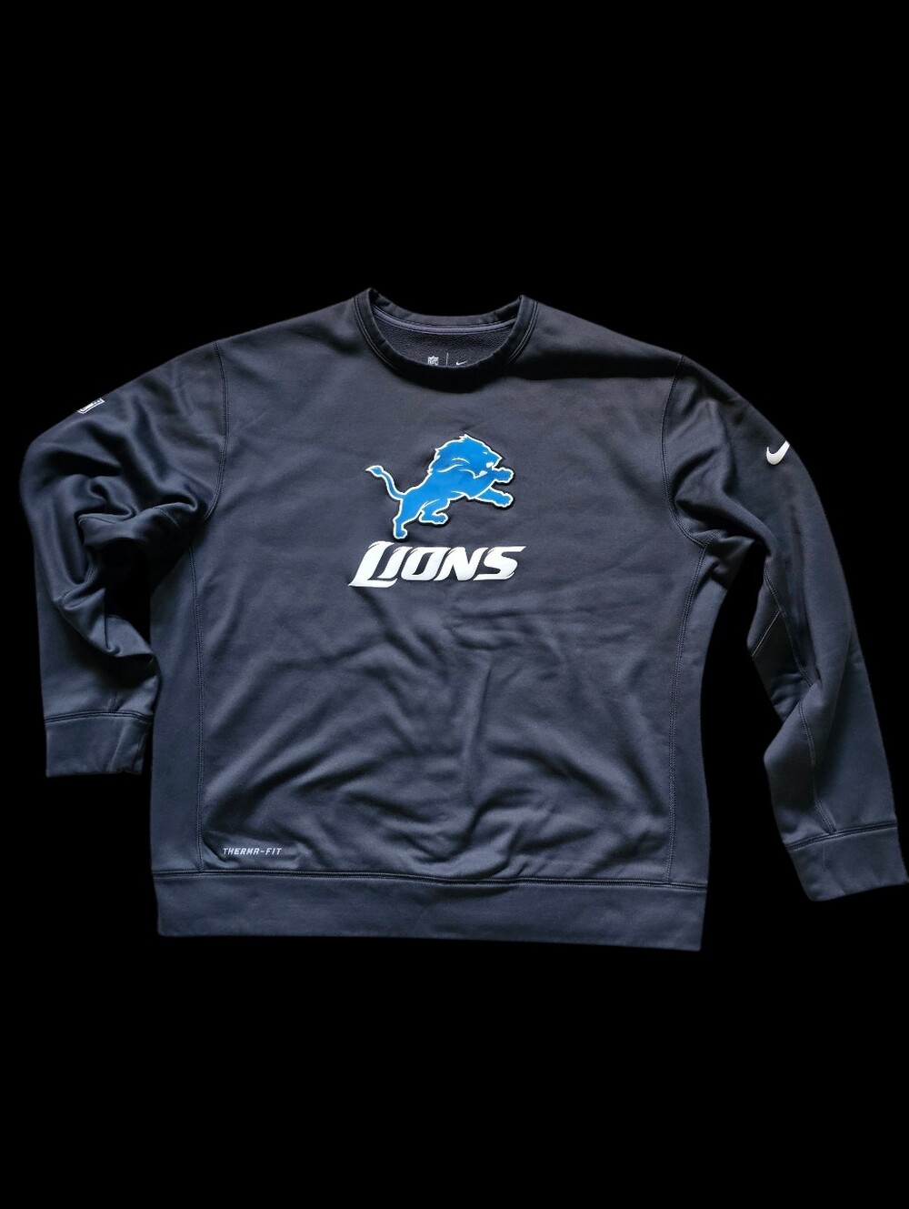 Nike Men’s Gray Crewneck Sweatshirt with Blue Detroit Lions Logo